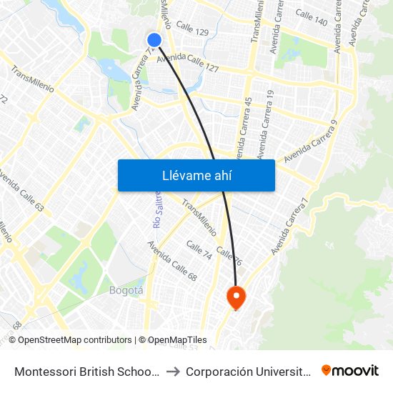 Montessori British School (Av. Boyacá - Cl 128) to Corporación Universitaria Iberoamericana map