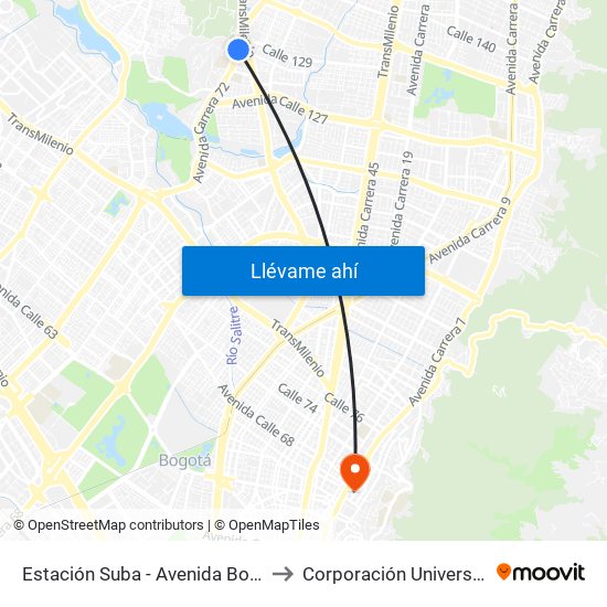 Estación Suba - Avenida Boyacá (Av. Boyacá - Cl 128b) to Corporación Universitaria Iberoamericana map