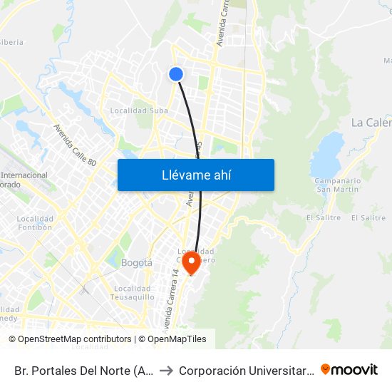 Br. Portales Del Norte (Av. Boyacá - Cl 163) to Corporación Universitaria Iberoamericana map