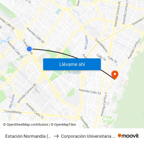 Estación Normandía (Ac 26 - Kr 74) to Corporación Universitaria Iberoamericana map