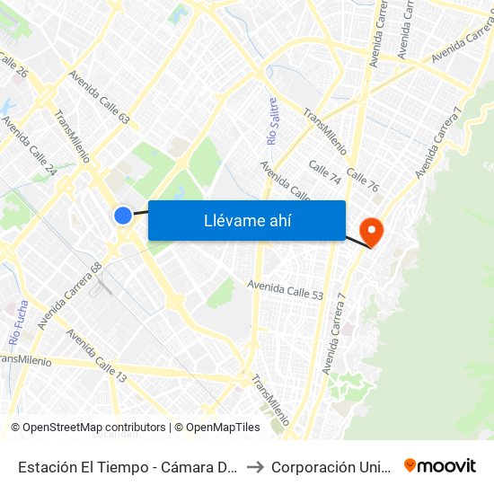 Estación El Tiempo - Cámara De Comercio De Bogotá (Ac 26 - Kr 68b Bis) to Corporación Universitaria Iberoamericana map