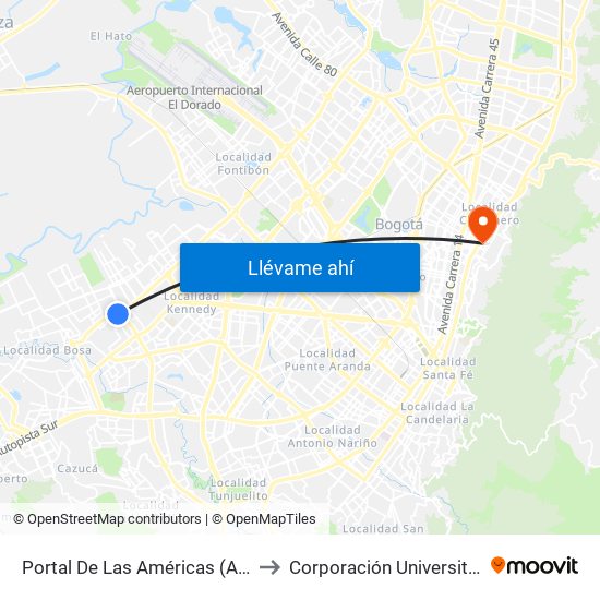 Portal De Las Américas (Av. C. De Cali - Av. V/Cio) to Corporación Universitaria Iberoamericana map