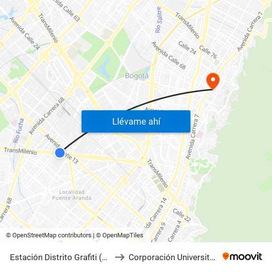 Estación Distrito Grafiti (Av. Américas - Kr 53a) to Corporación Universitaria Iberoamericana map