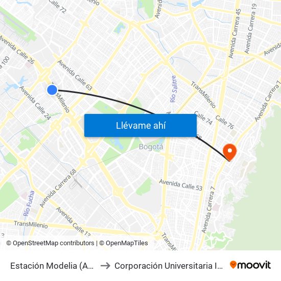 Estación Modelia (Ac 26 - Kr 82) to Corporación Universitaria Iberoamericana map