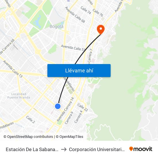 Estación De La Sabana (Ak 18 - Ac 13) to Corporación Universitaria Iberoamericana map