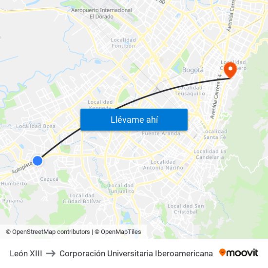 León XIII to Corporación Universitaria Iberoamericana map