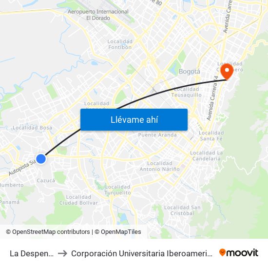 La Despensa to Corporación Universitaria Iberoamericana map