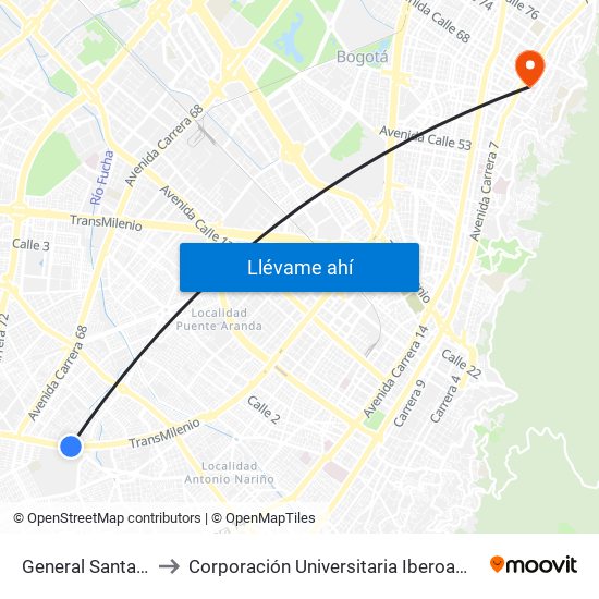General Santander to Corporación Universitaria Iberoamericana map