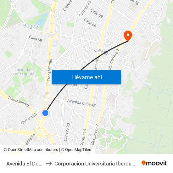 Avenida El Dorado to Corporación Universitaria Iberoamericana map