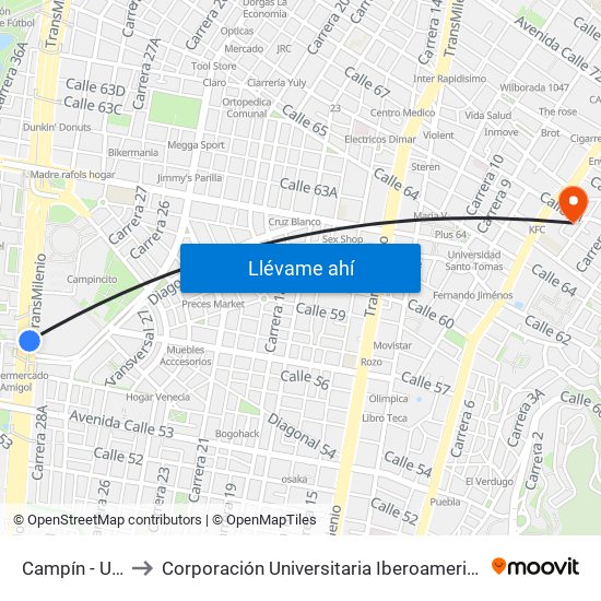 Campín - Uan to Corporación Universitaria Iberoamericana map