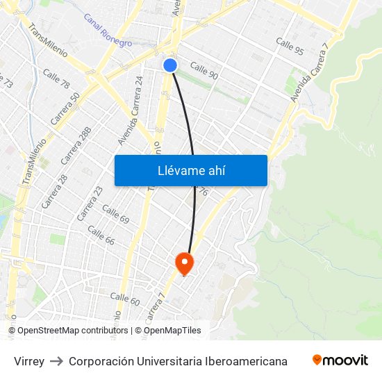 Virrey to Corporación Universitaria Iberoamericana map