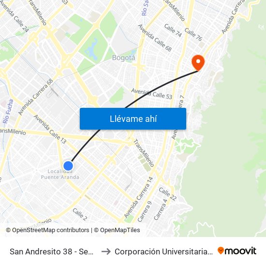 San Andresito 38 - Sena (Cl 9 - Kr 38) to Corporación Universitaria Iberoamericana map