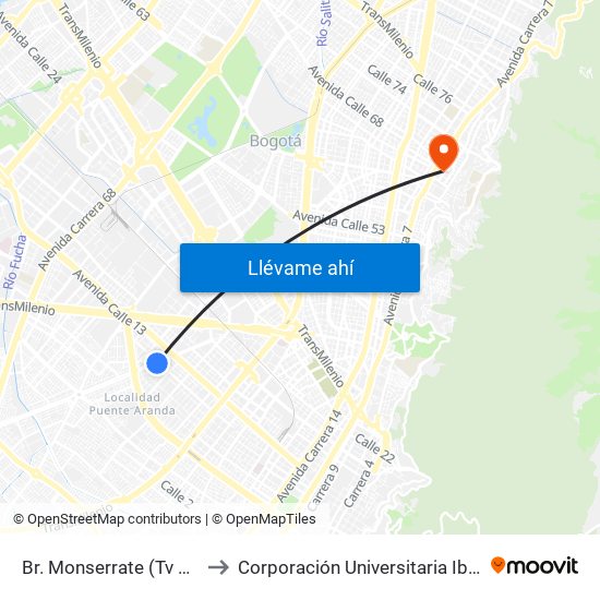 Br. Monserrate (Tv 42 - Cl 11a) to Corporación Universitaria Iberoamericana map