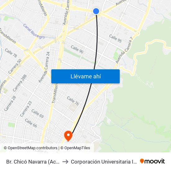 Br. Chicó Navarra (Ac 100 - Kr 16) to Corporación Universitaria Iberoamericana map