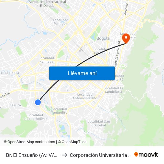 Br. El Ensueño (Av. V/cio - Tv 63) (A) to Corporación Universitaria Iberoamericana map