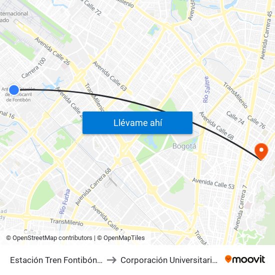 Estación Tren Fontibón (Kr 99 - Cl 20c) to Corporación Universitaria Iberoamericana map