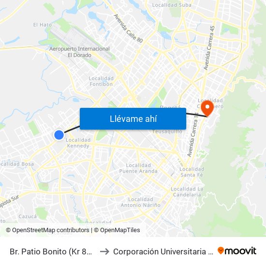 Br. Patio Bonito (Kr 86f - Cl 35b Sur) to Corporación Universitaria Iberoamericana map