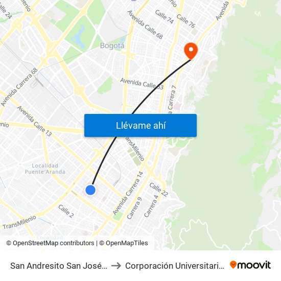 San Andresito San José (Kr 24 - Cl 9) (B) to Corporación Universitaria Iberoamericana map