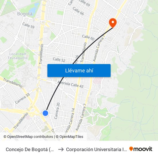 Concejo De Bogotá (Ac 34 - Kr 27) to Corporación Universitaria Iberoamericana map