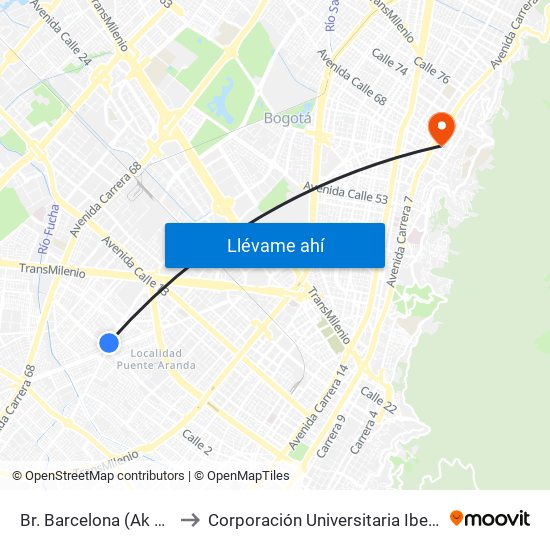 Br. Barcelona (Ak 50 - Ac 3) to Corporación Universitaria Iberoamericana map