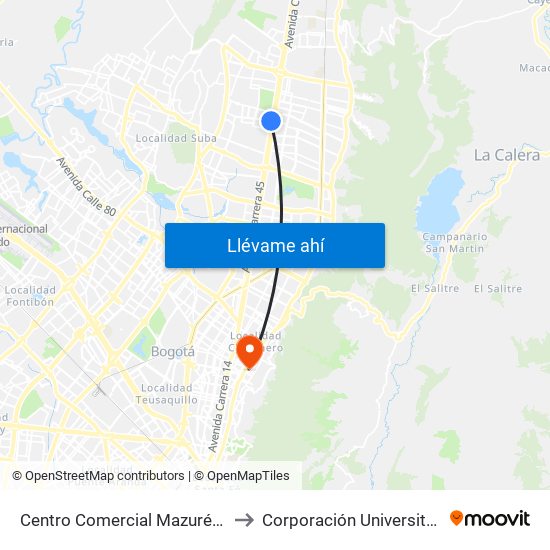 Centro Comercial Mazurén (Cl 152 - Auto Norte) to Corporación Universitaria Iberoamericana map