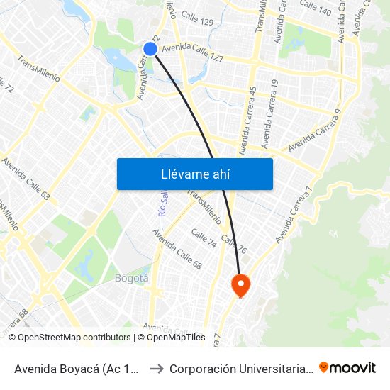 Avenida Boyacá (Ac 127 - Av. Boyacá) to Corporación Universitaria Iberoamericana map