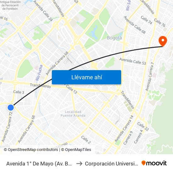 Avenida 1° De Mayo (Av. Boyacá - Av. 1 De Mayo) (A) to Corporación Universitaria Iberoamericana map