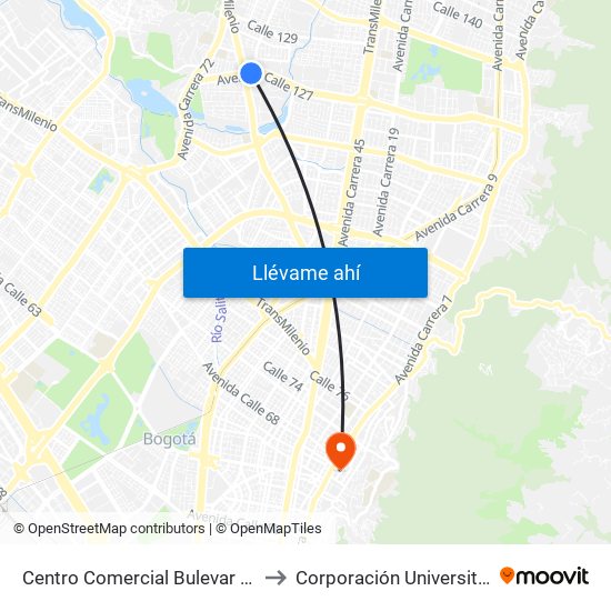 Centro Comercial Bulevar Niza (Ac 127 - Av. Suba) to Corporación Universitaria Iberoamericana map