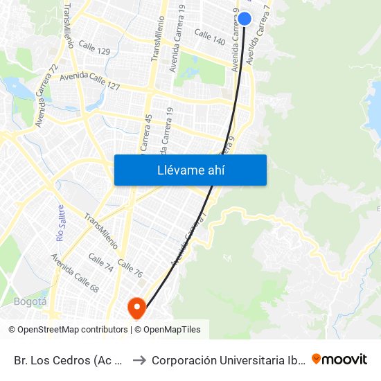 Br. Los Cedros (Ac 147 - Kr 7f) to Corporación Universitaria Iberoamericana map