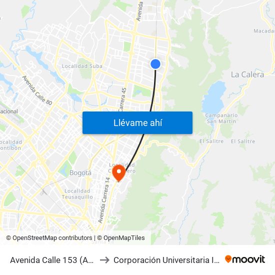 Avenida Calle 153 (Ak 9 - Ac 153) to Corporación Universitaria Iberoamericana map