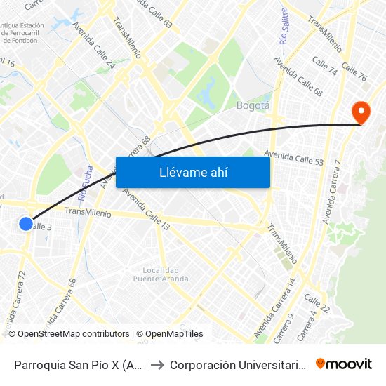 Parroquia San Pío X (Ac 3 - Av. Boyacá) to Corporación Universitaria Iberoamericana map