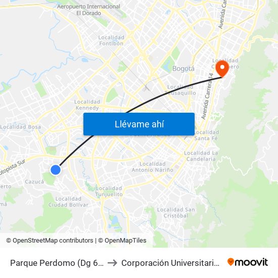 Parque Perdomo (Dg 62g Sur - Kr 73f) to Corporación Universitaria Iberoamericana map