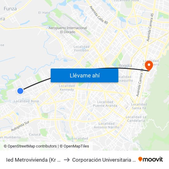 Ied Metrovivienda (Kr 92 - Cl 72 Sur) to Corporación Universitaria Iberoamericana map