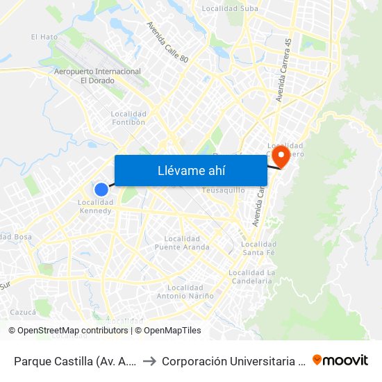Parque Castilla (Av. A. Mejía - Cl 7c) to Corporación Universitaria Iberoamericana map