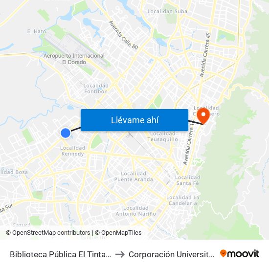 Biblioteca Pública El Tintal (Cl 6d - Av. C. De Cali) to Corporación Universitaria Iberoamericana map