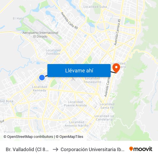 Br. Valladolid (Cl 8c - Kr 80f) to Corporación Universitaria Iberoamericana map