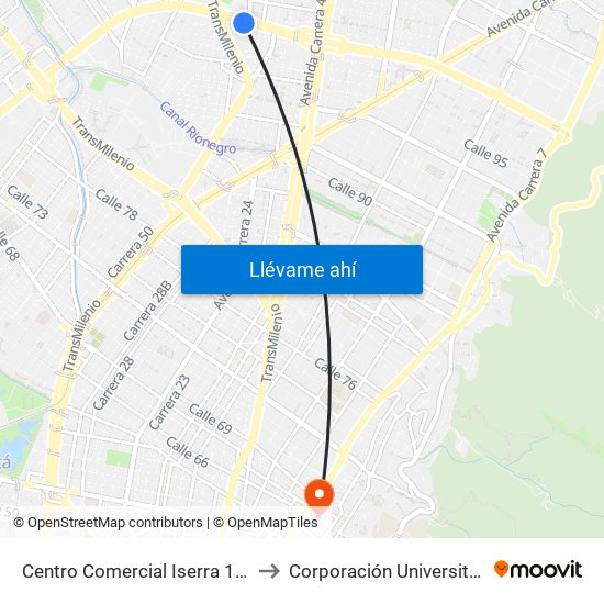 Centro Comercial Iserra 100 (Ac 100 - Kr 54) (B) to Corporación Universitaria Iberoamericana map