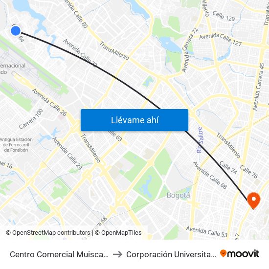 Centro Comercial Muisca (Cl 64 - Kr 118b) (A) to Corporación Universitaria Iberoamericana map