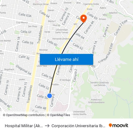 Hospital Militar (Ak 7 - Cl 50) to Corporación Universitaria Iberoamericana map