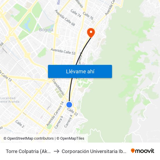 Torre Colpatria (Ak 7 - Cl 24) to Corporación Universitaria Iberoamericana map