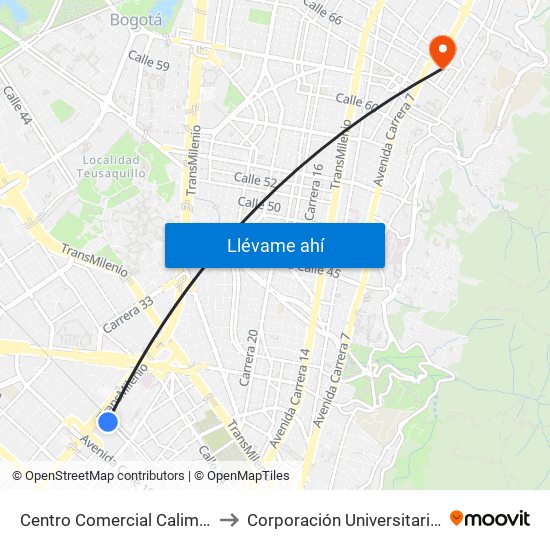 Centro Comercial Calima (Ac 22 - Kr 29a) to Corporación Universitaria Iberoamericana map