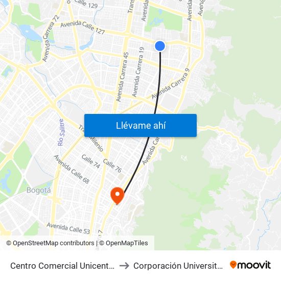 Centro Comercial Unicentro (Ak 15 - Cl 124) (B) to Corporación Universitaria Iberoamericana map