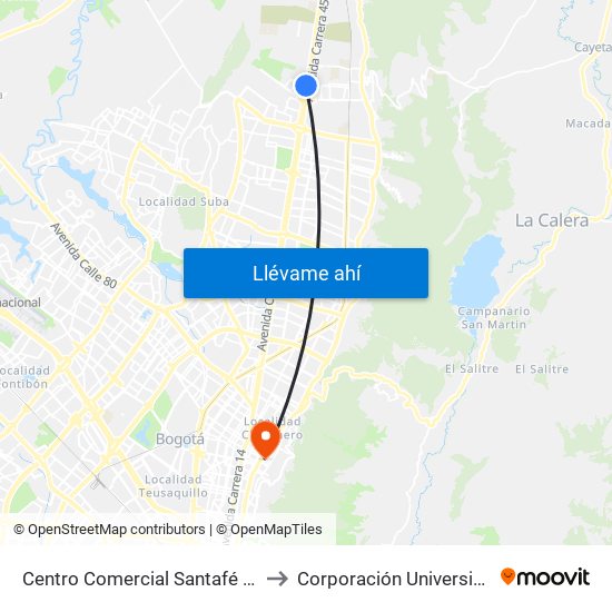 Centro Comercial Santafé (Auto Norte - Cl 187) (A) to Corporación Universitaria Iberoamericana map