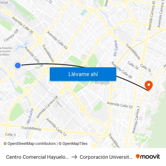 Centro Comercial Hayuelos (Av. C. De Cali - Cl 20) to Corporación Universitaria Iberoamericana map