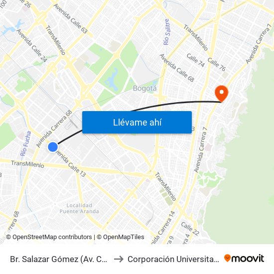 Br. Salazar Gómez (Av. Centenario - Kr 65) (A) to Corporación Universitaria Iberoamericana map