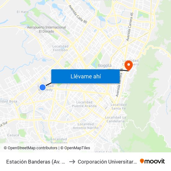 Estación Banderas (Av. Américas - Kr 79b) to Corporación Universitaria Iberoamericana map