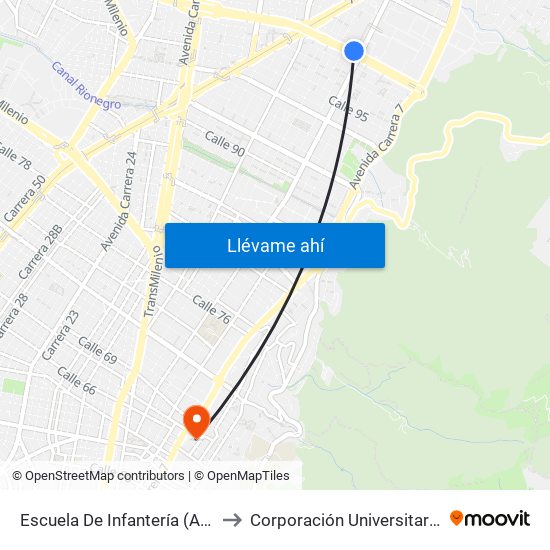 Escuela De Infantería (Ac 100 - Kr 11a) (B) to Corporación Universitaria Iberoamericana map