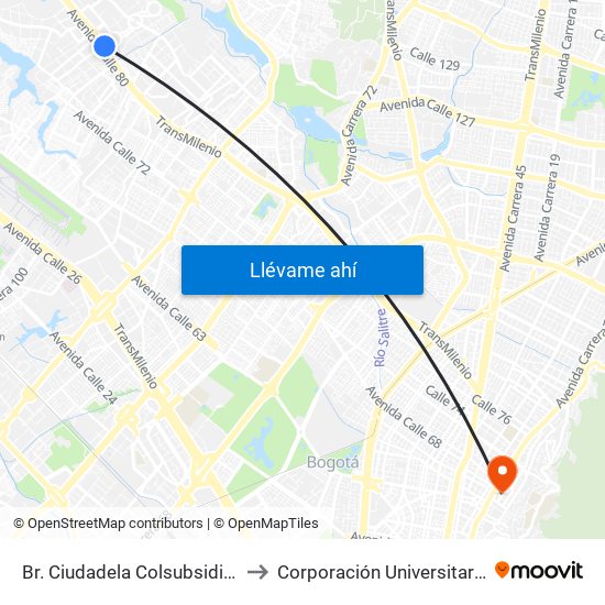 Br. Ciudadela Colsubsidio (Ac 80 - Kr 112a) to Corporación Universitaria Iberoamericana map