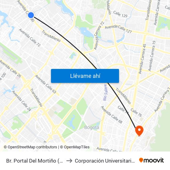 Br. Portal Del Mortiño (Ac 80 - Kr 109a) to Corporación Universitaria Iberoamericana map