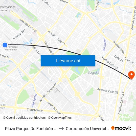 Plaza Parque De Fontibón Kr 100 (Kr 100 - Cl 17a) to Corporación Universitaria Iberoamericana map
